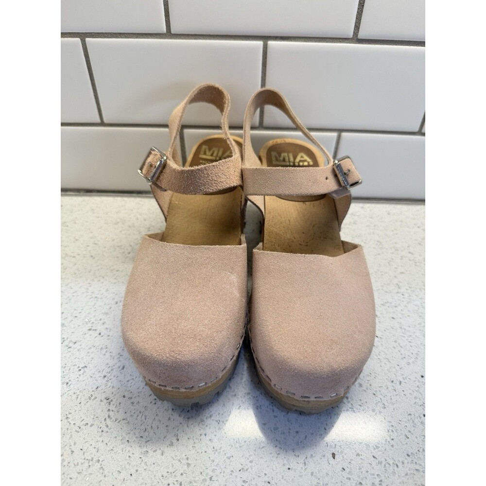 MIA Blush Pink Suede Clog Mules with Ankle Strap